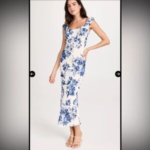 Reformation White and Blue Floral Scoop-Neck Maxi Dress